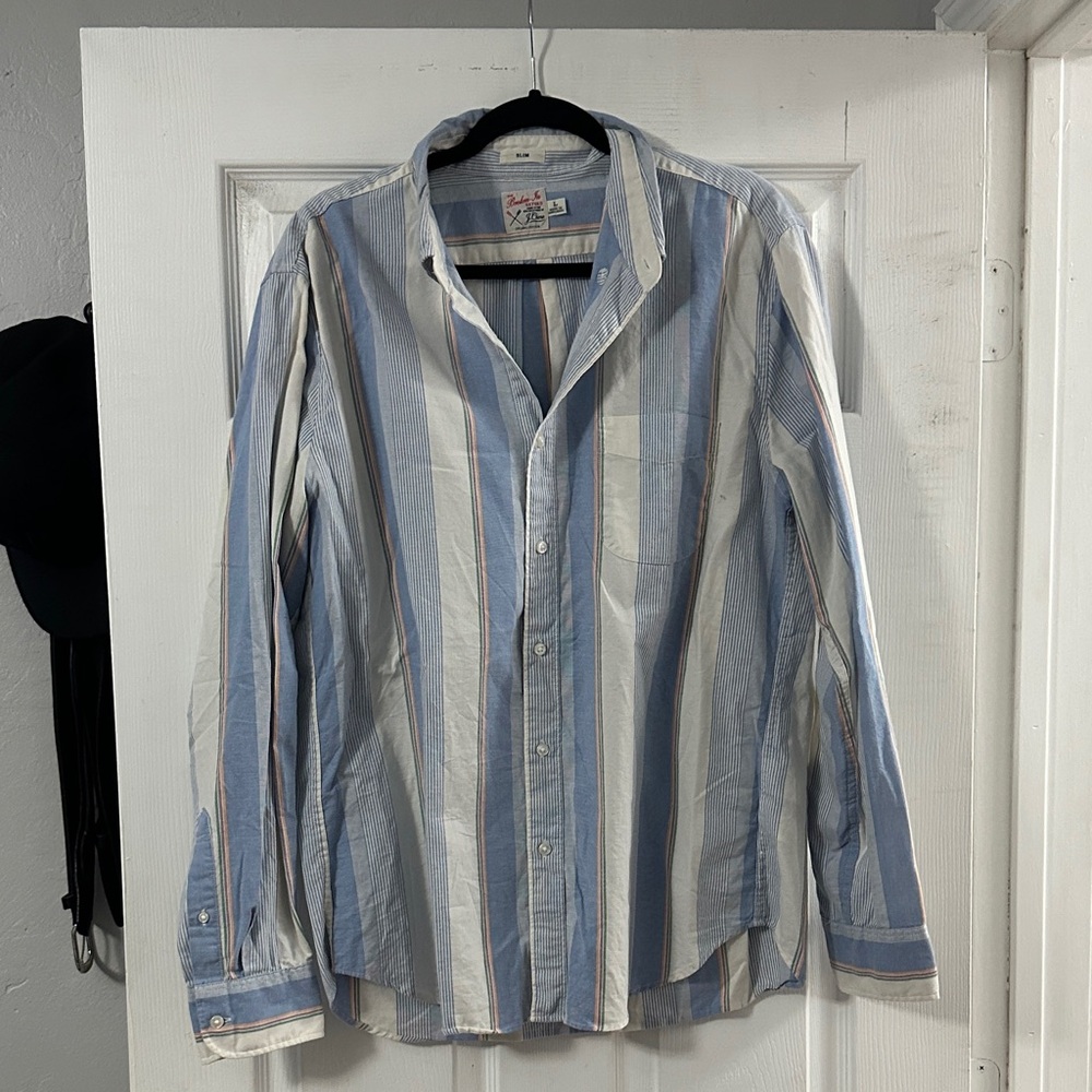 J. Crew Blue and White Striped Casual Shirt